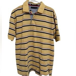 Tommy Hilfiger Large Vintage 90s Striped Polo Shirt Yellow Red Navy Crest Logo
